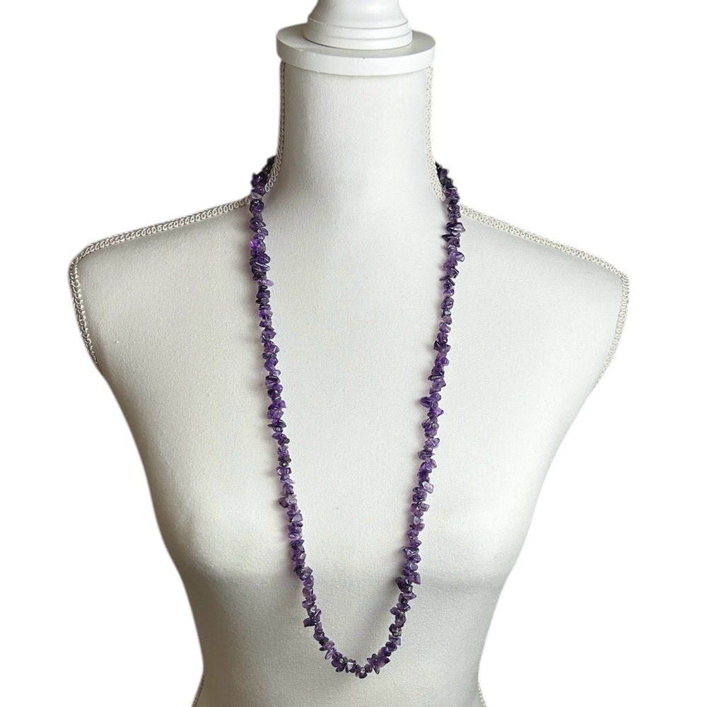 Hand Beaded Long Purple Chip Stone Style Necklace